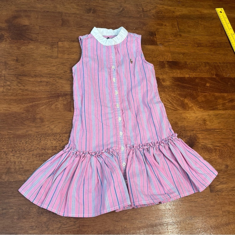Ralph Lauren Pink and White Striped Dress 100% cotton size 4/4T - Picture 1 of 6